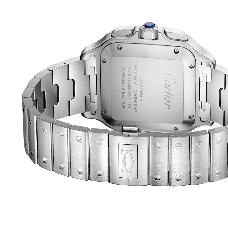 Silver Cartier watch on a light gray background