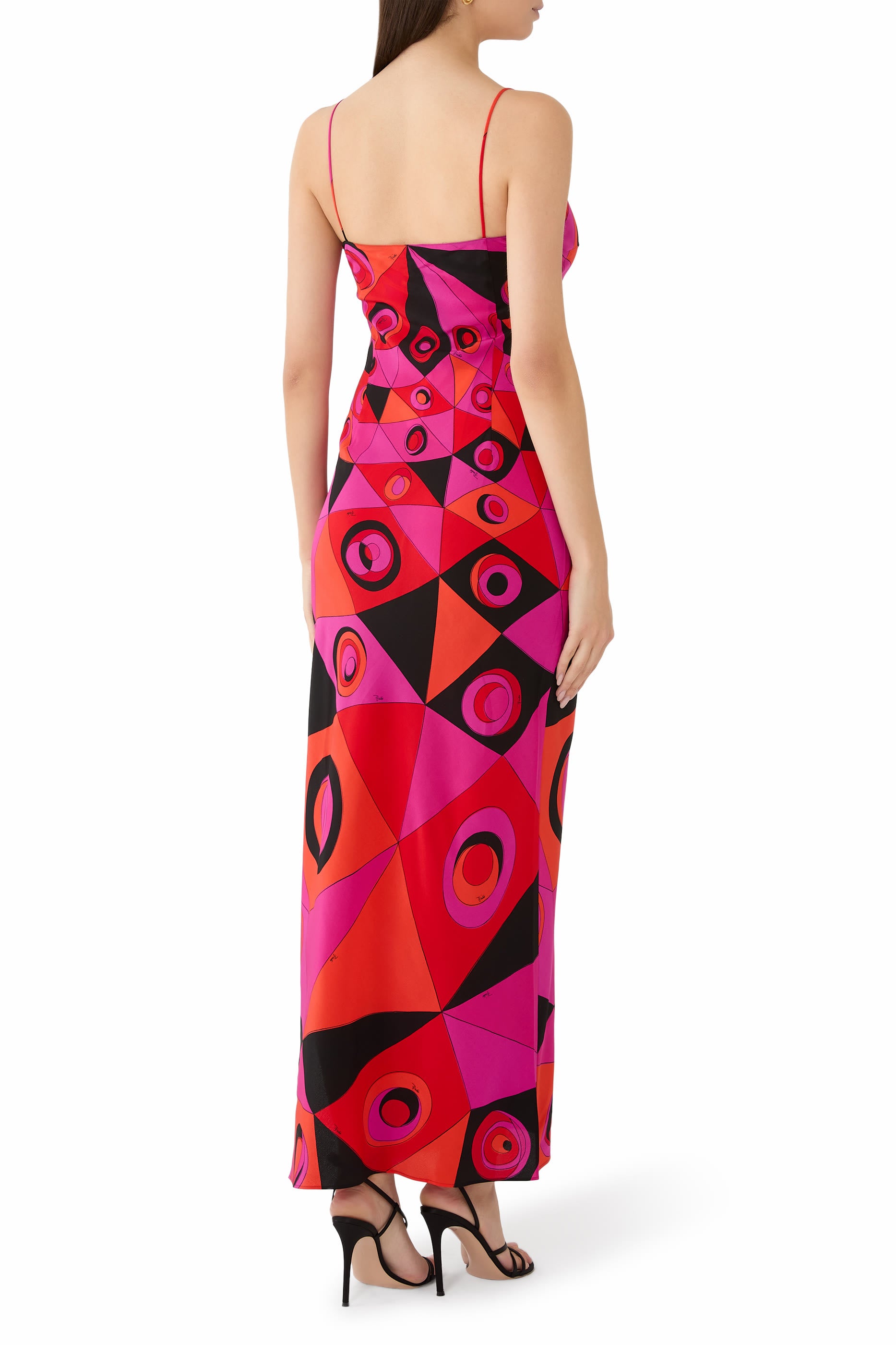 PUCCI Long Crêpe de Chine Dress - Pink Multi Back
