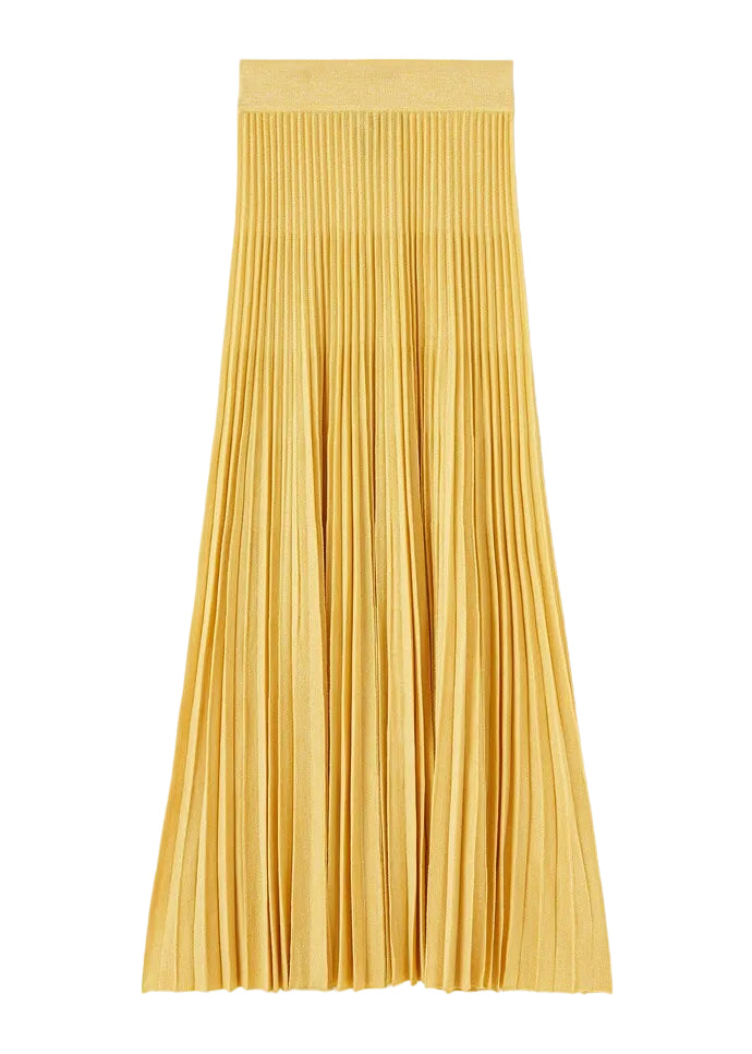 Yellow pleated skirt on a light gray background