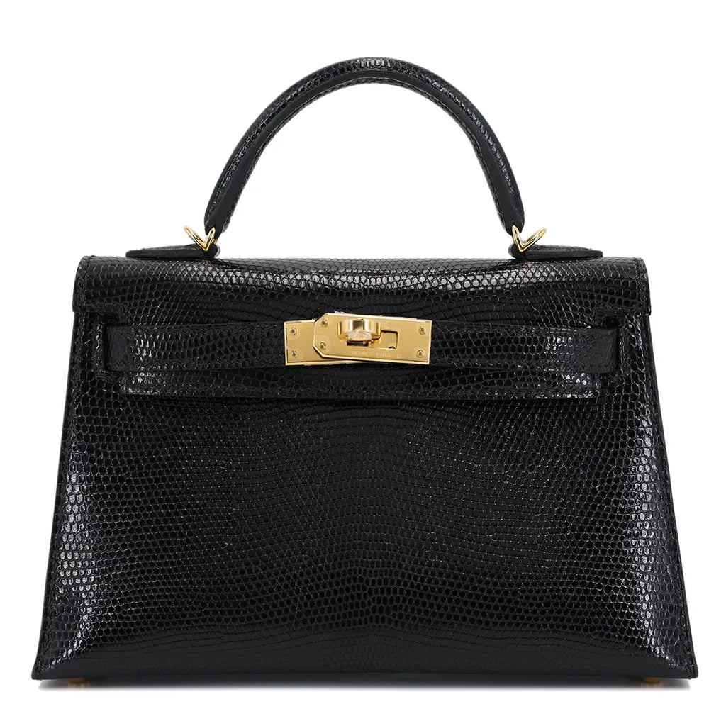 Hermès Mini Kelly II Black Lizard Ghw.