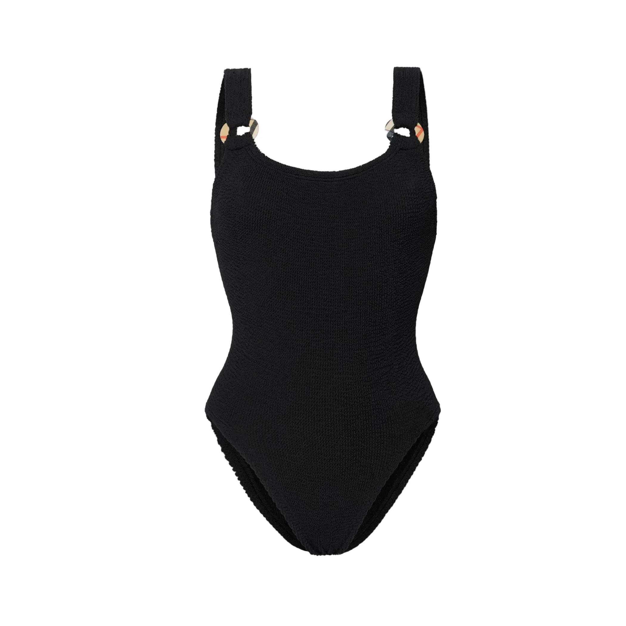 Black swimsuit with straps on a white background