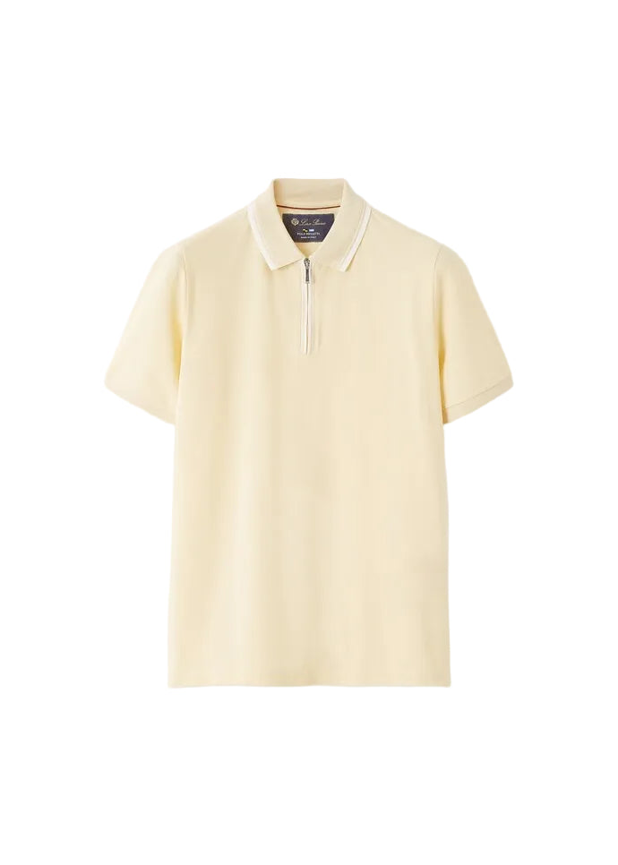 Light yellow polo shirt with a collar on a white background
