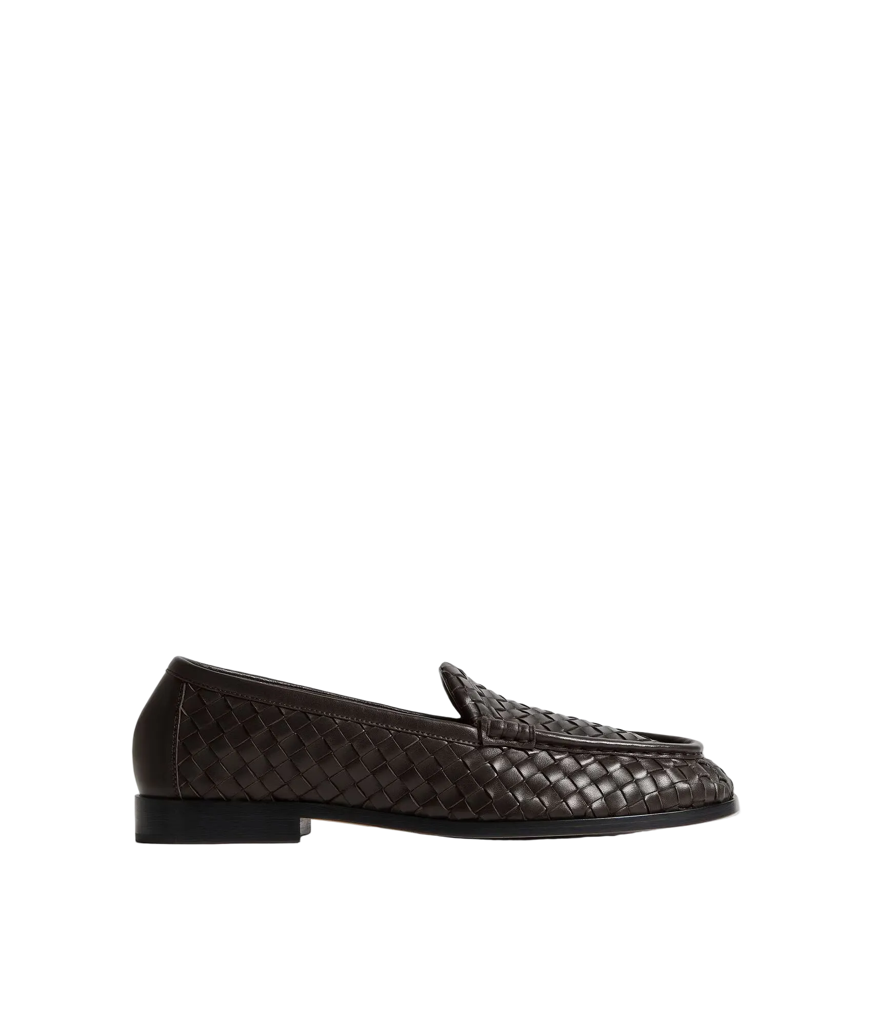 Brown woven loafer on a light gray background