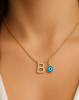 LETTER PENDANT WITH EVIL EYE