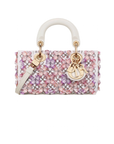 Dior Lady D-Joy Micro Bag White Calfskin with Pink Floral Embroidery and Strass.