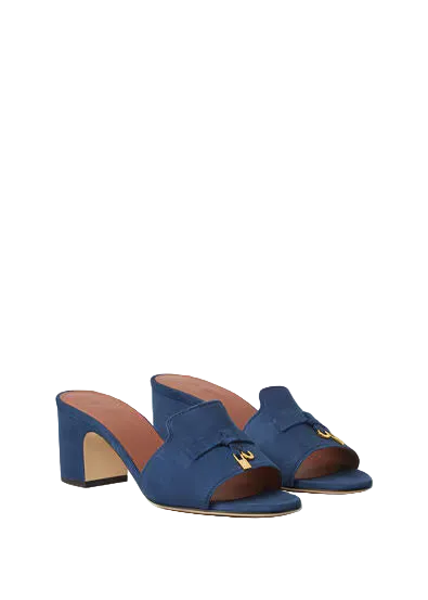 Pair of blue high-heeled shoes on a white background
