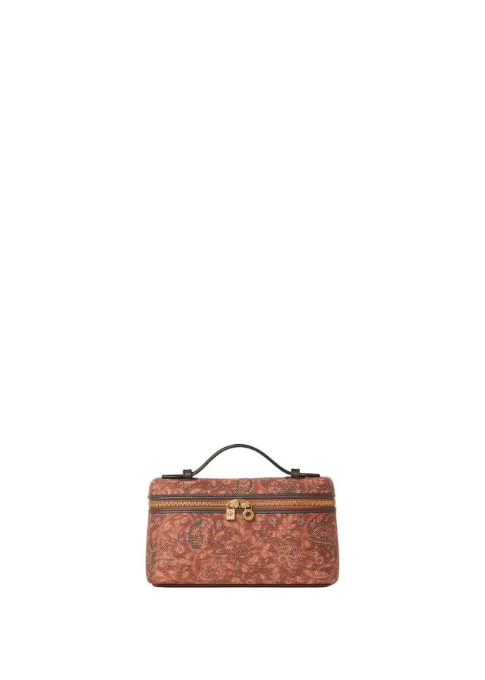 Brown and beige crossbody bag on a white background