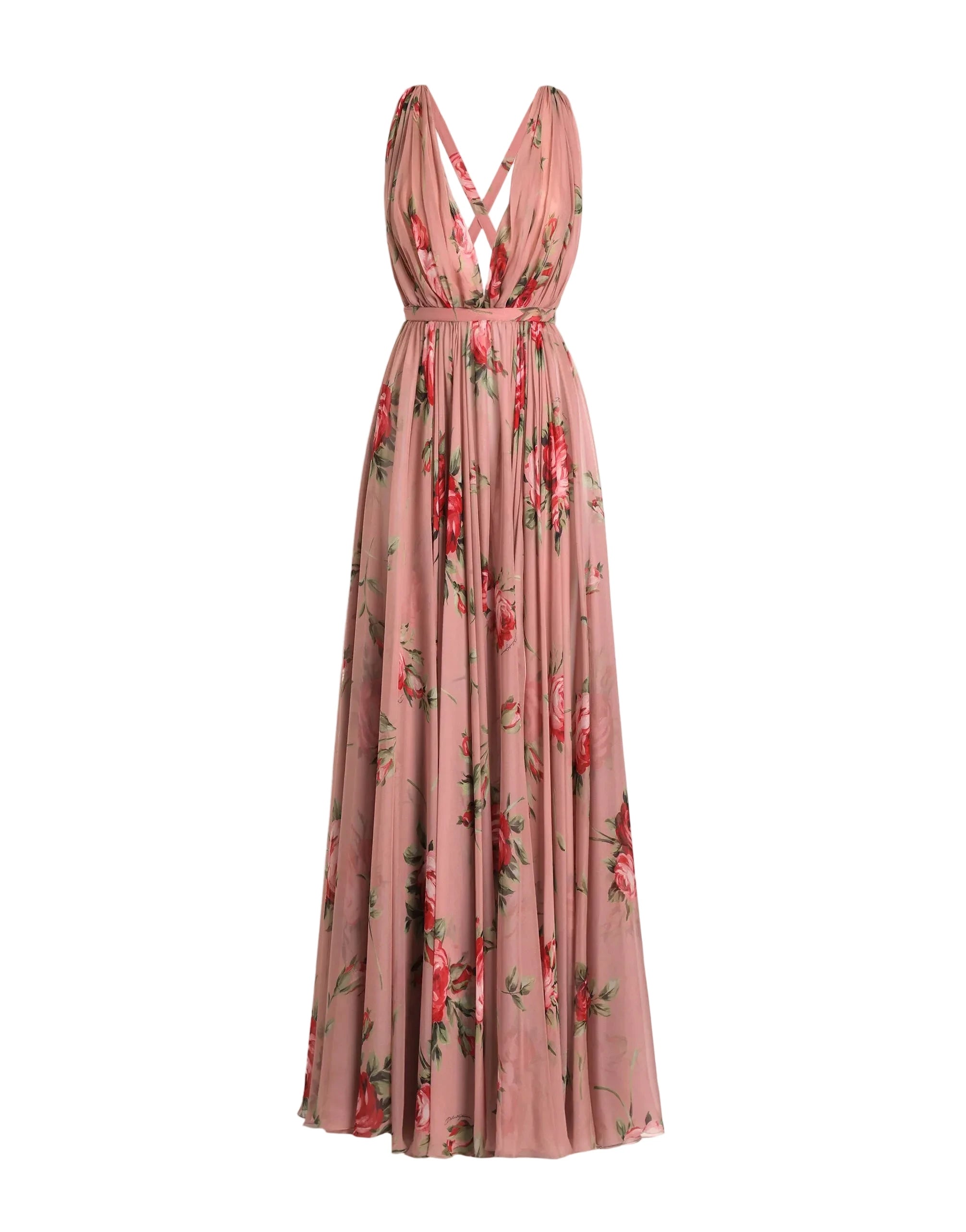 Pink floral dress on a light gray background