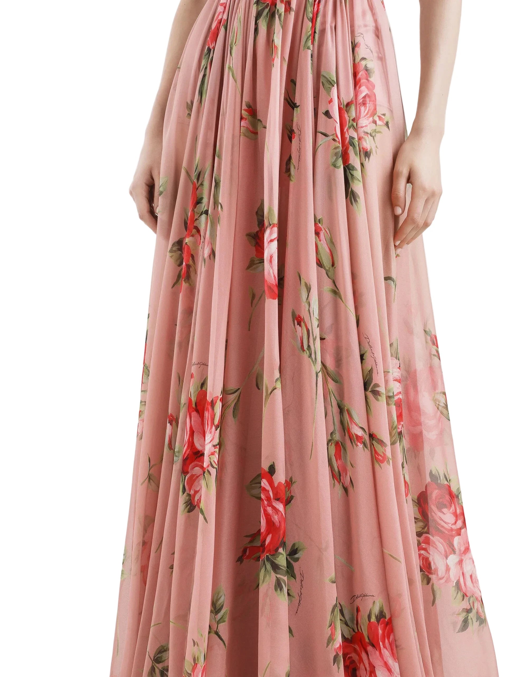 Pink floral dress on a white background
