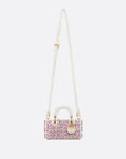 Dior Lady D-Joy Micro Bag White Calfskin with Pink Floral Embroidery and Strass.