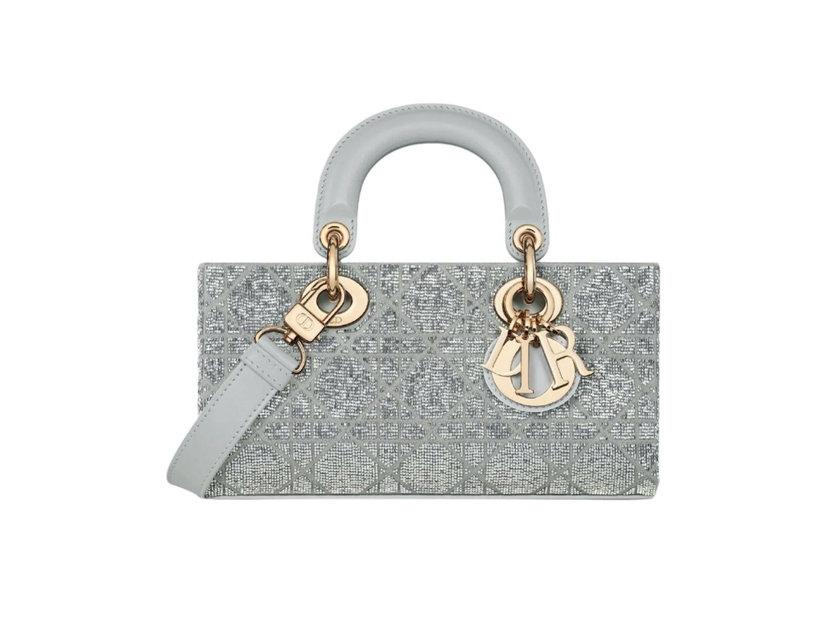 Dior Small Lady D-Joy Bag Metallic Silver-Tone Microbead