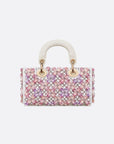 Dior Lady D-Joy Micro Bag White Calfskin with Pink Floral Embroidery and Strass.