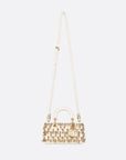 Dior Lady D-Joy Micro Bag Latte Satin Embroidered with White Resin Pearls and Gold-Tone Metallic Thread.