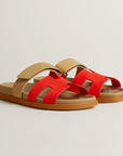 Hermès Chypre Sandals Rouge Grenadine / Beige Albinos