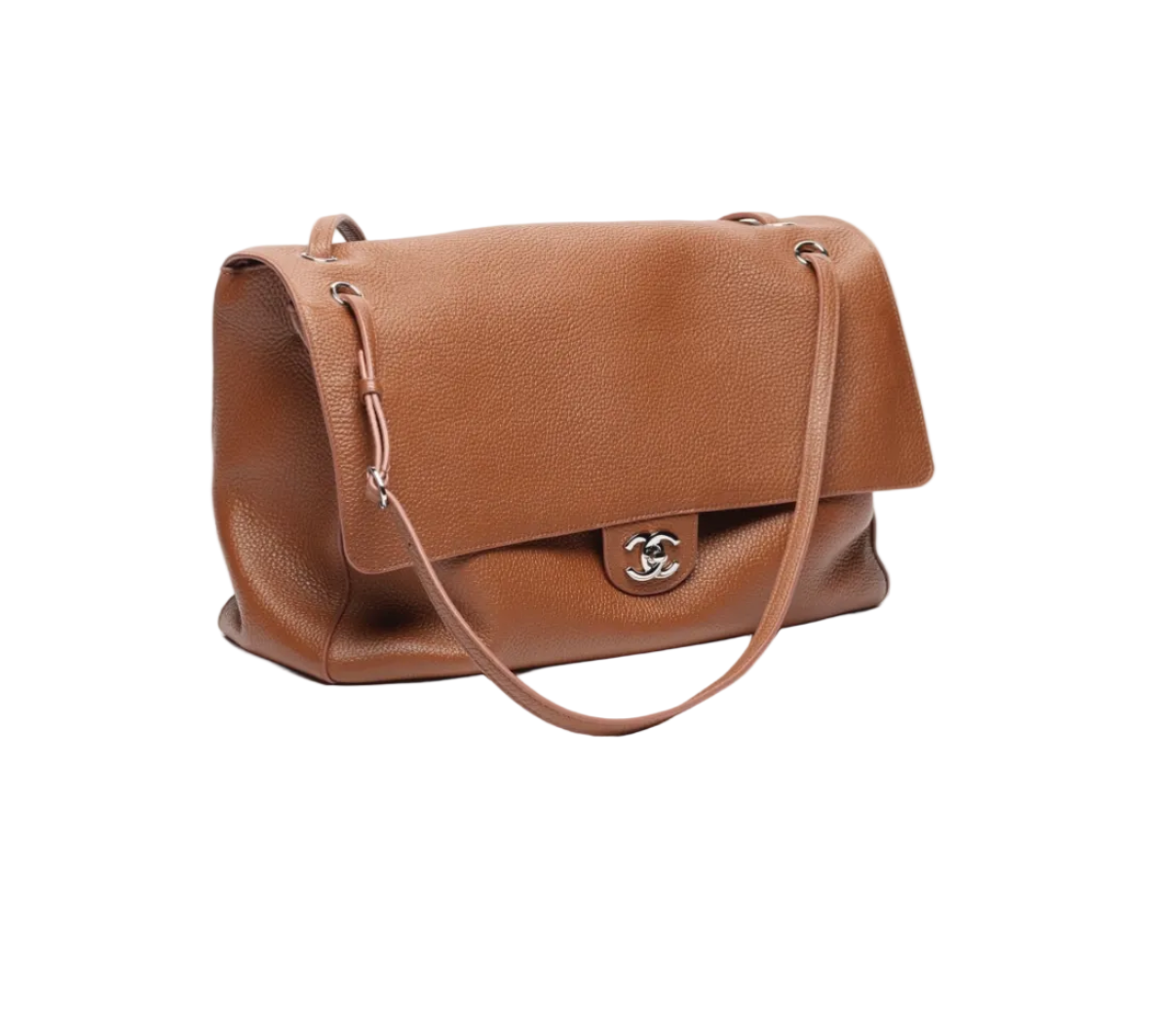 Brown leather handbag on a white background