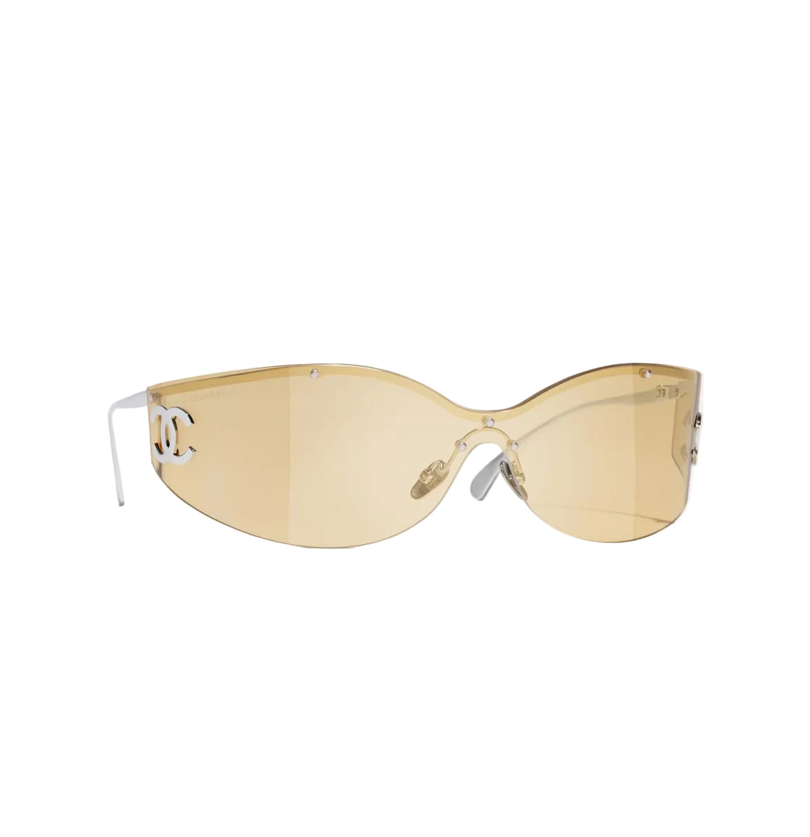 Sunglasses with a yellow tint on a white background