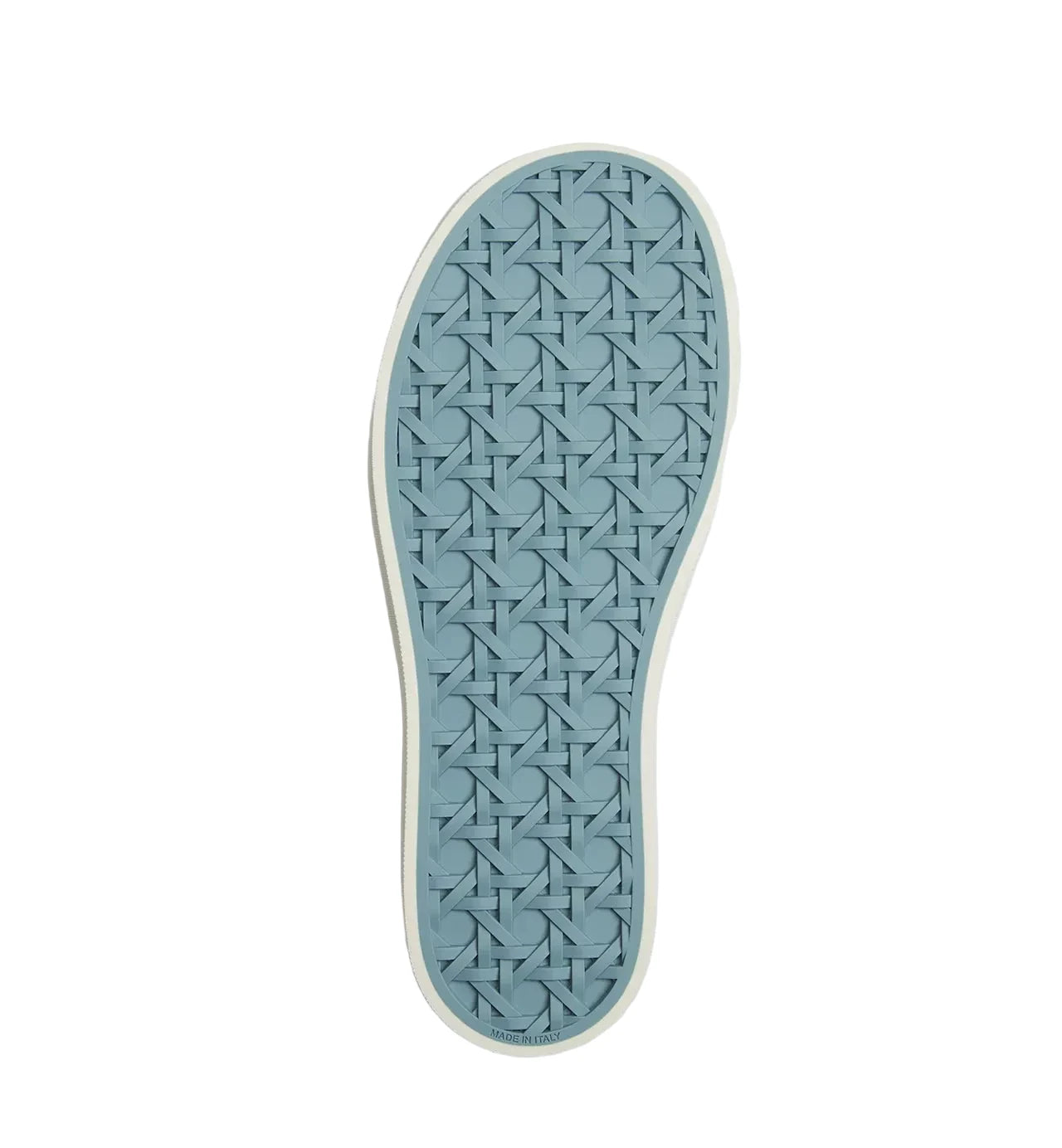 Blue shoe sole with a textured pattern on a light gray background