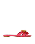Pink sandal with floral detail on a white background