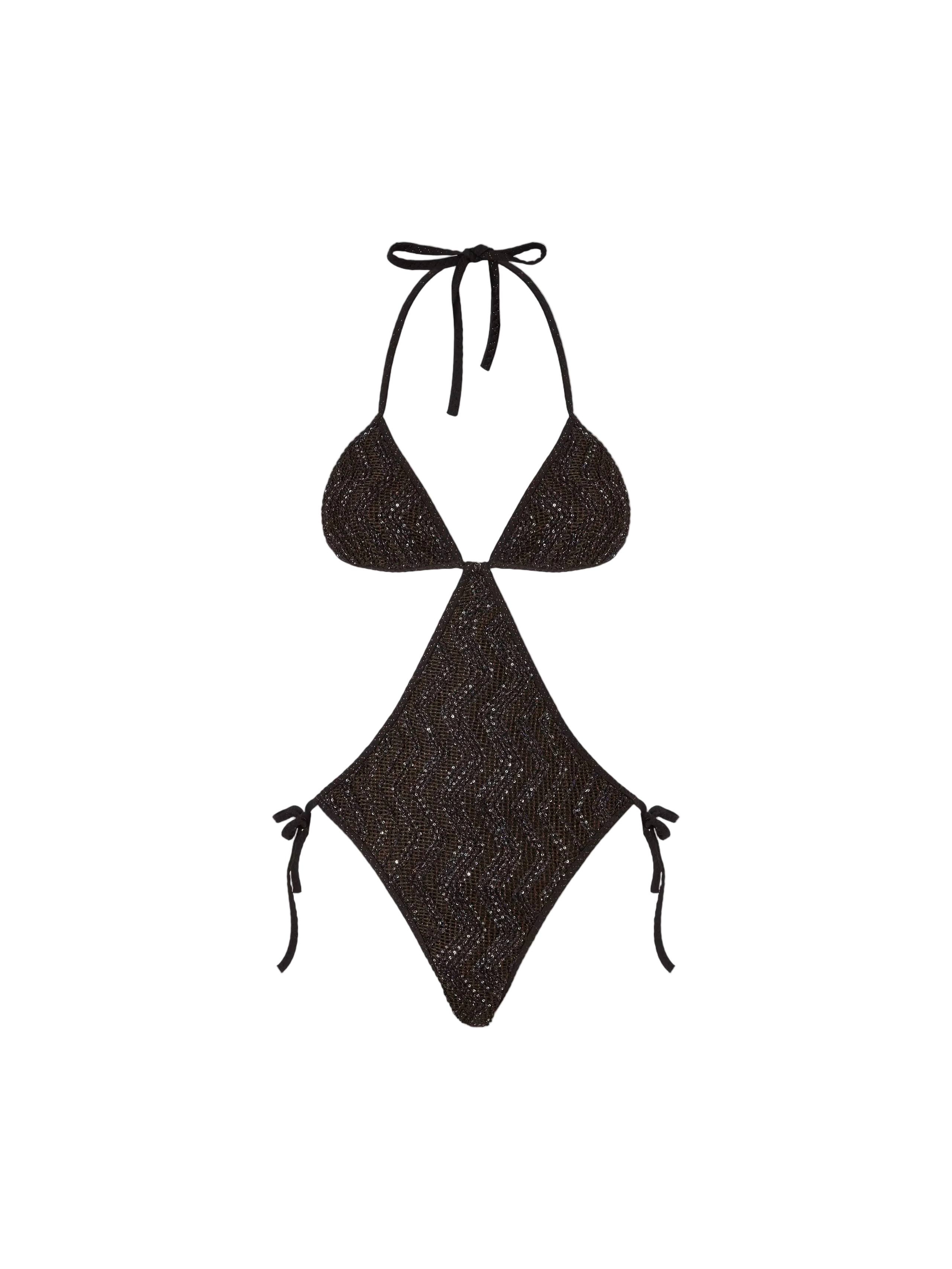 Black bikini set on a light gray background