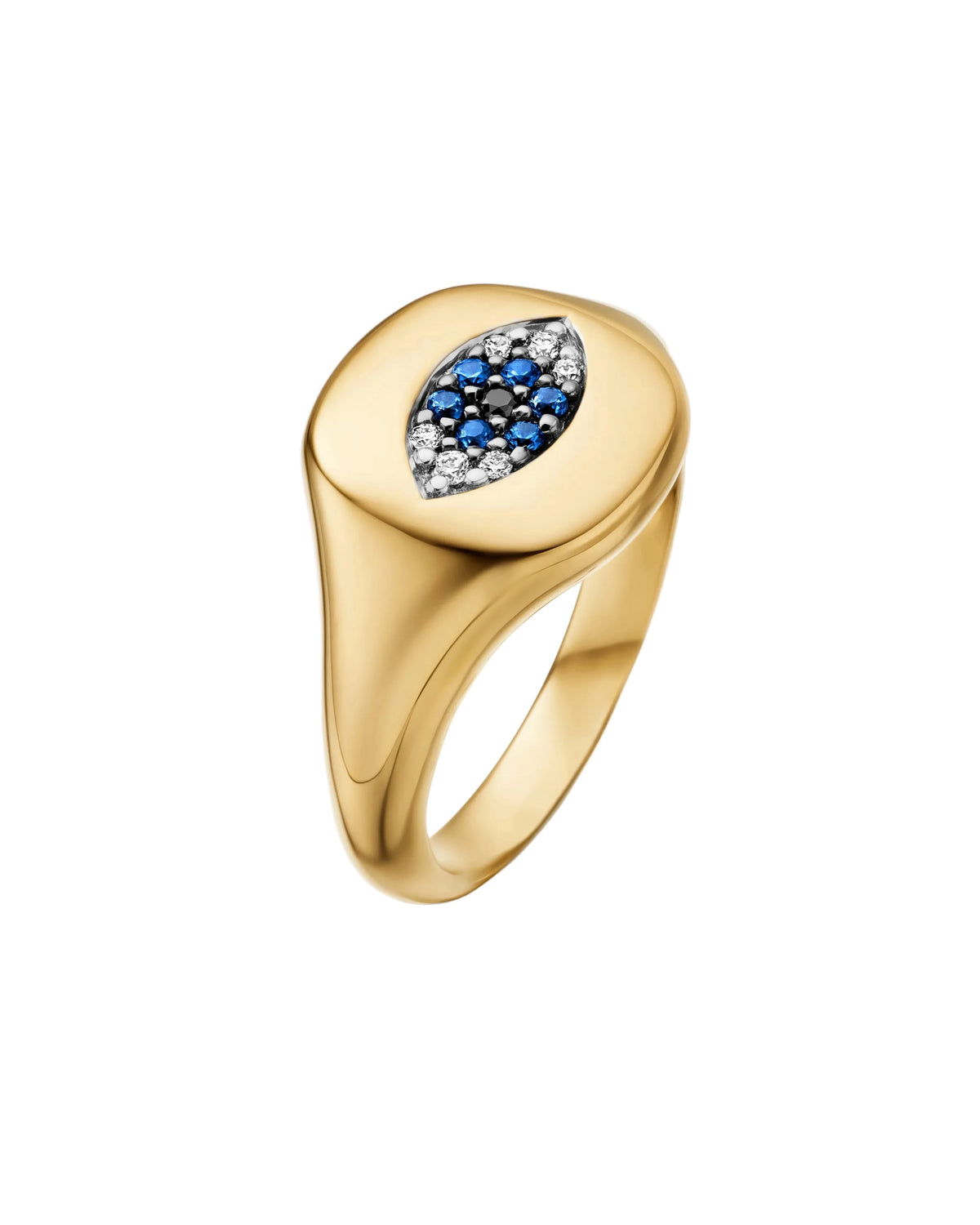 Gold ring with gemstones on a white background