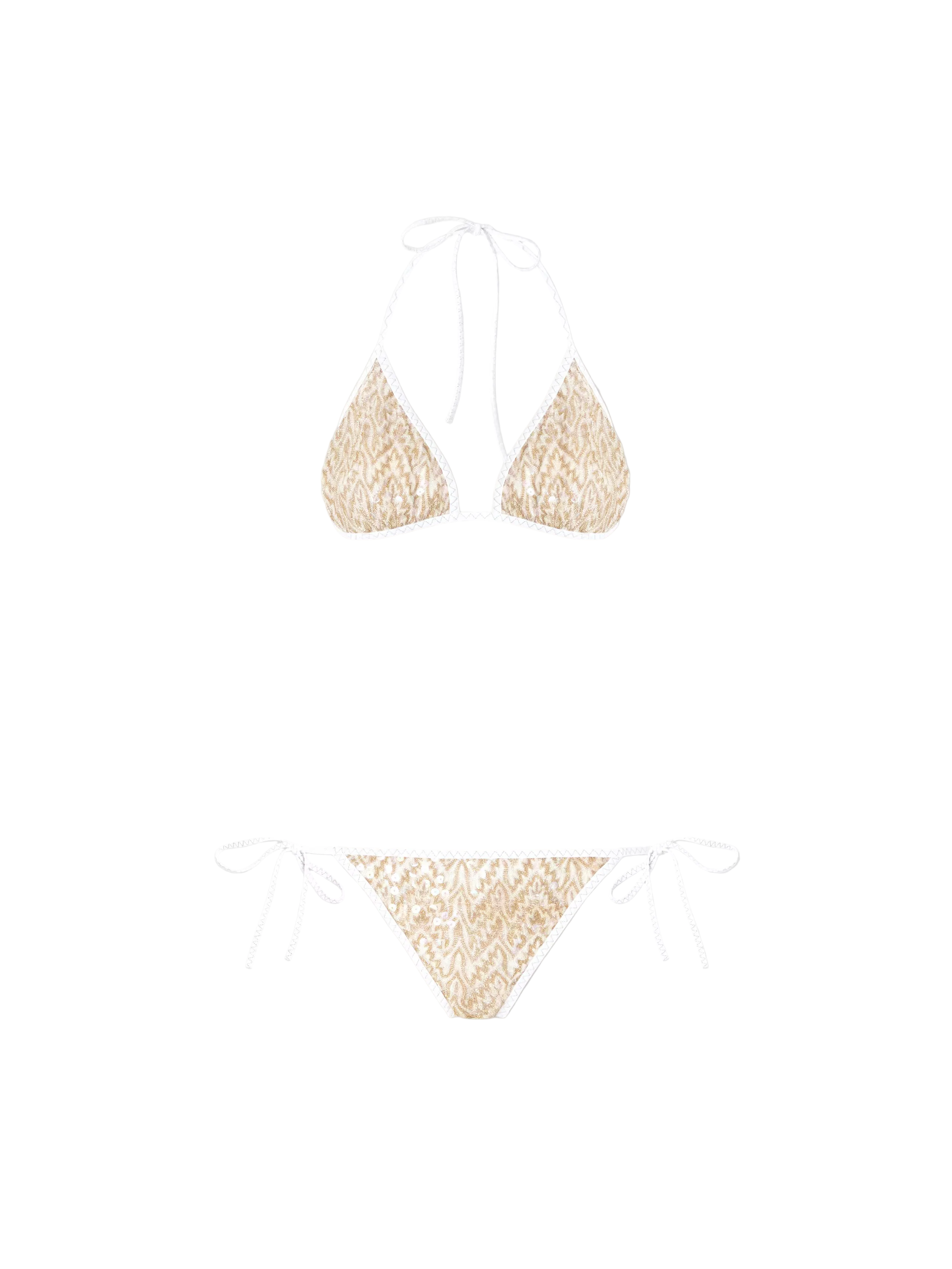 Gold bikini set on a light gray background