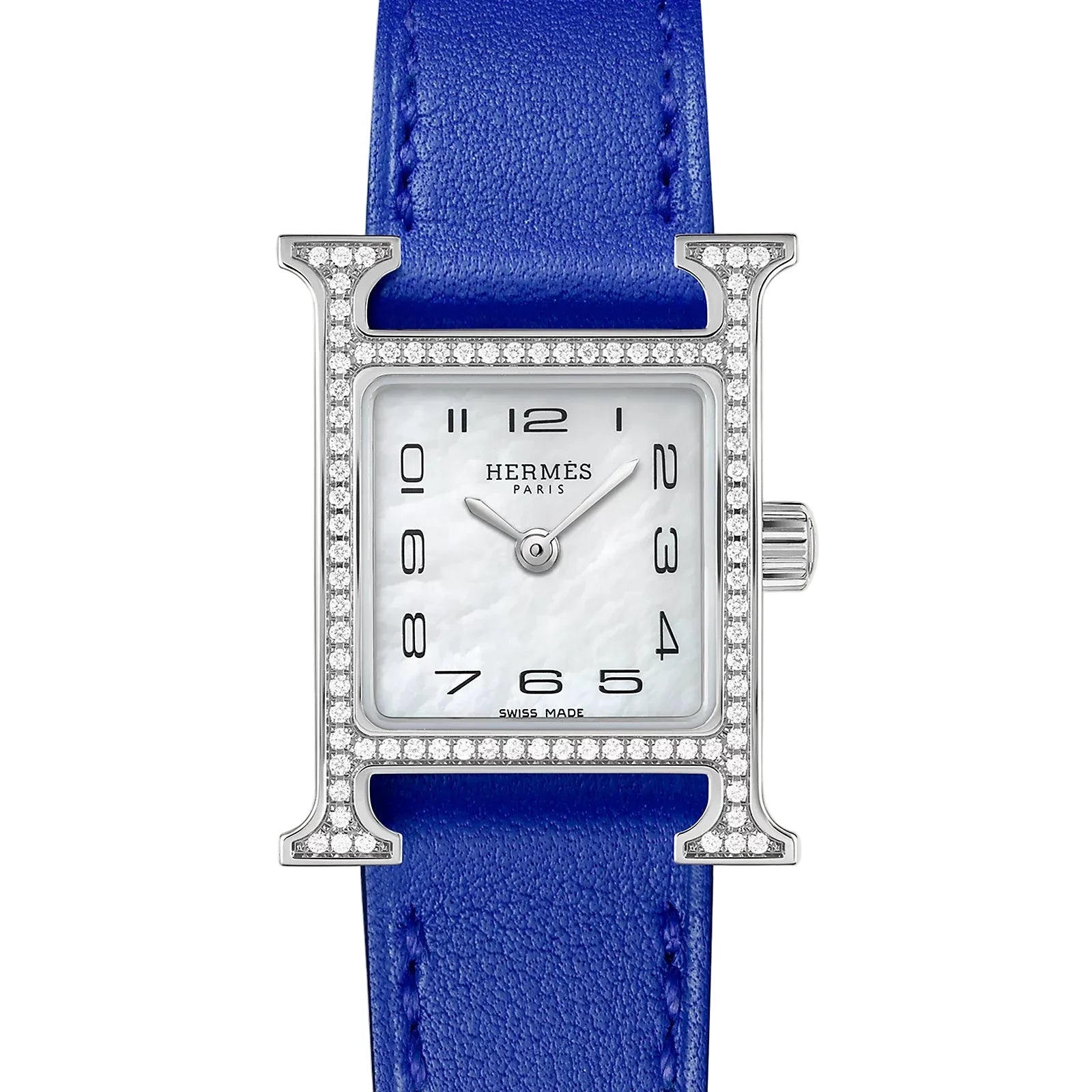 Hermes watch with blue strap on a light gray background