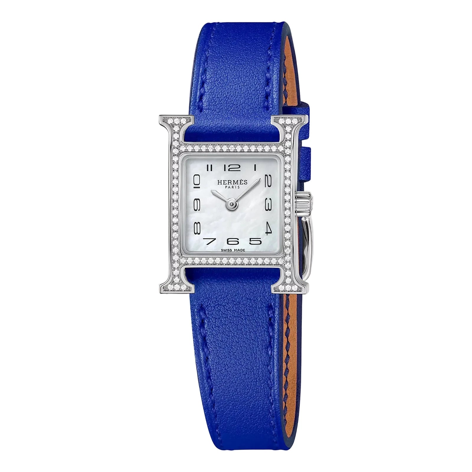 Hermes watch with blue strap on a light gray background