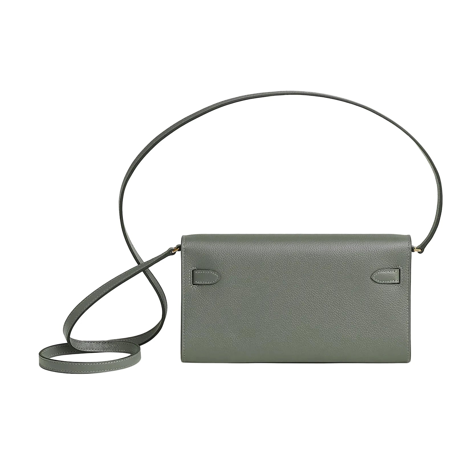 Gray handbag with a strap on a light gray background