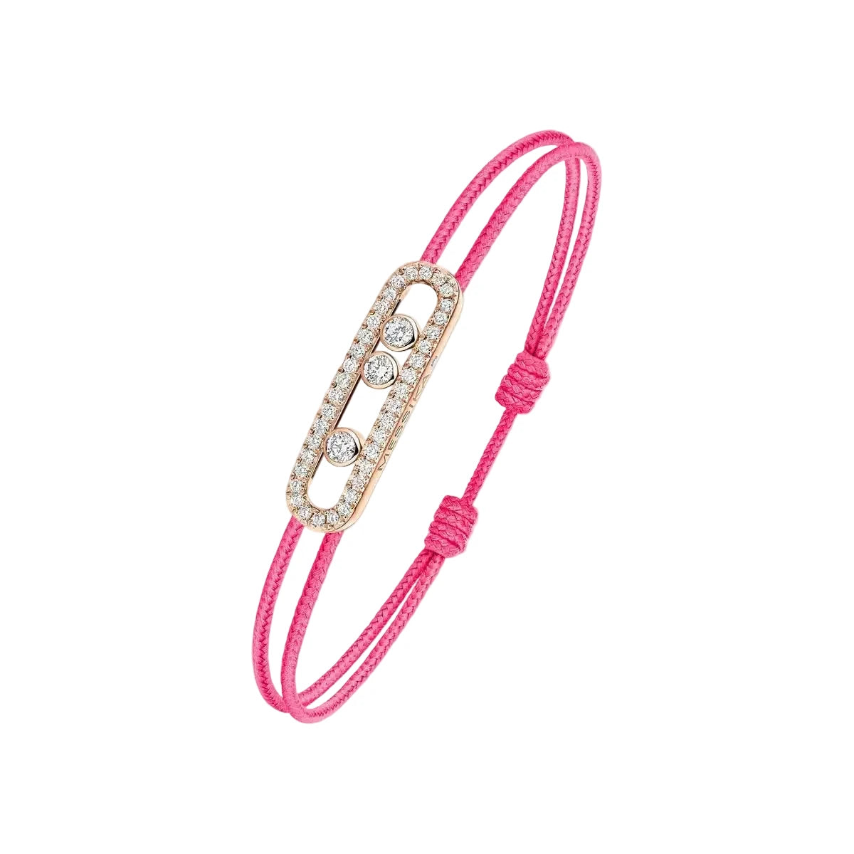 Pink bracelet with a gold and diamond clasp on a white background