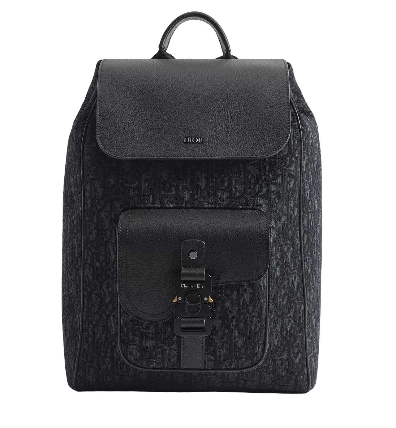 Black backpack with Dior logo on a light gray background