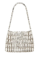 Silver beaded handbag on a white background