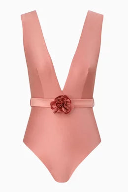 Zimmermann Lucky Plunge Flower One-piece Swimsuit in