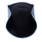 Black bucket hat with blue interior lining on a light gray background