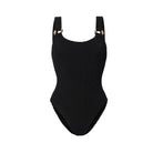 Black swimsuit with straps on a white background