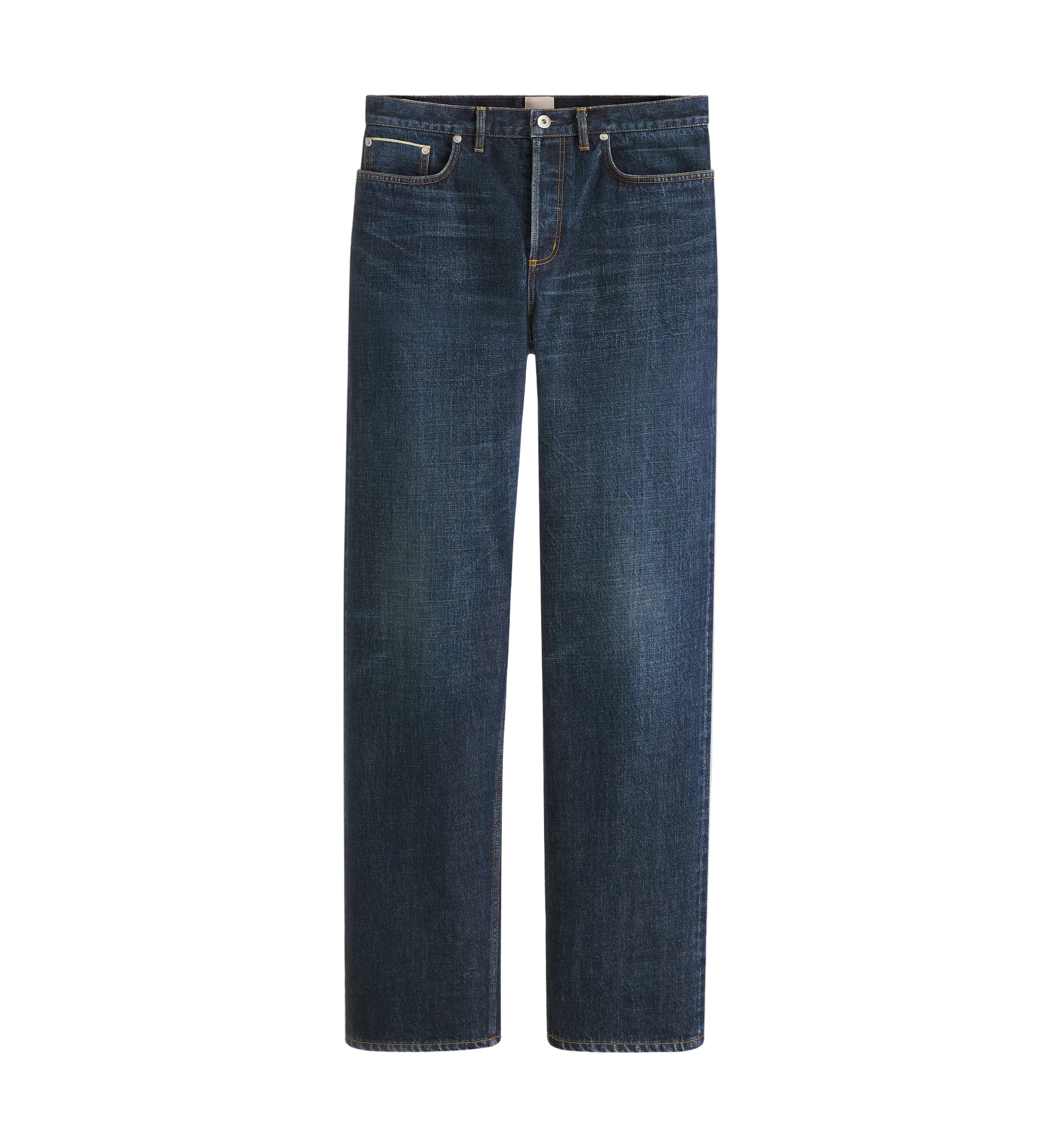 Pair of blue jeans on a light gray background
