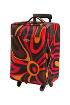 Colorful suitcase with abstract design on a white background