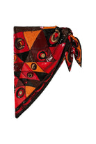 Colorful geometric patterned scarf on a white background