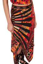 Colorful patterned skirt with a plain background