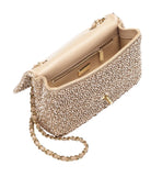 Beige handbag with a chain strap on a white background
