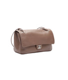 Beige handbag with a visible brand logo on a white background