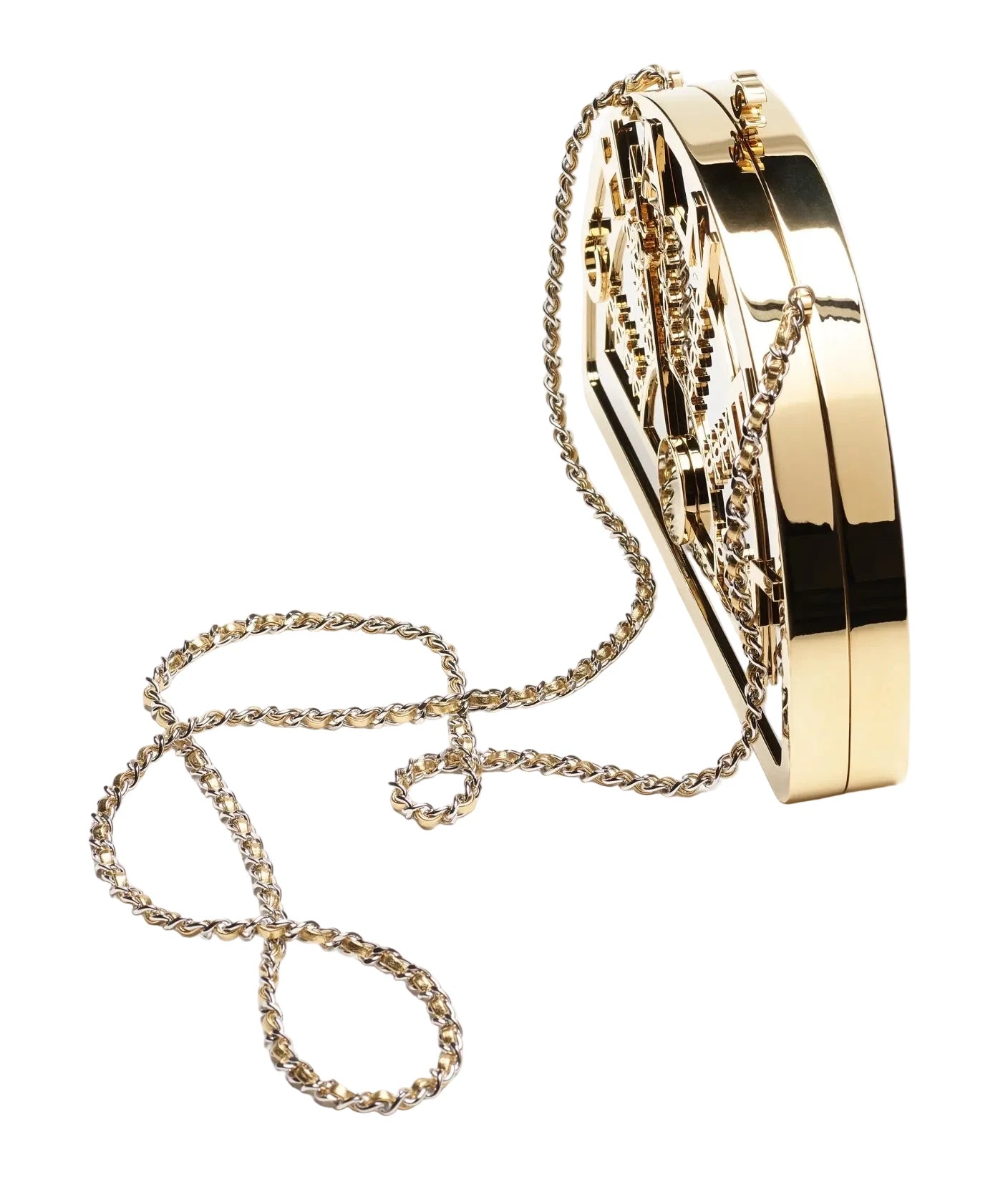 Gold bracelet with chain on a white background