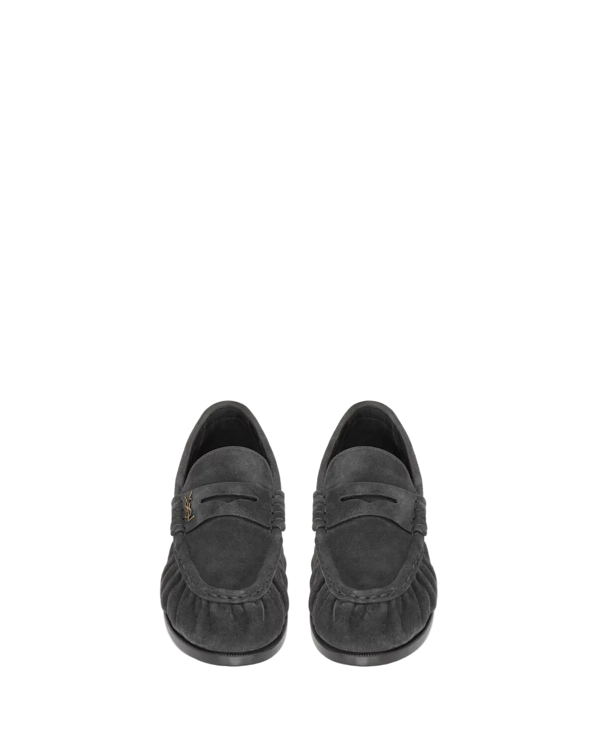 Pair of black loafers on a white background