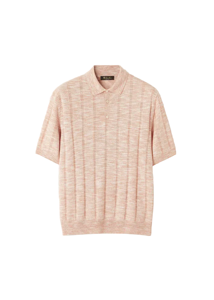 Pink textured polo shirt on a light beige background