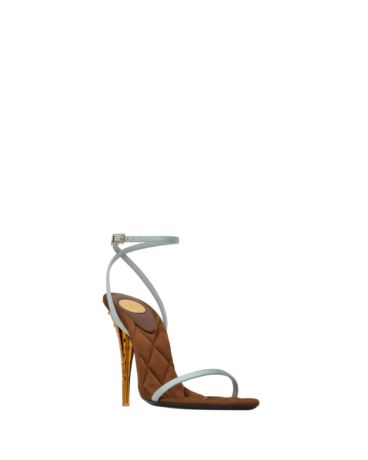 High-heeled shoe with a unique design on a white background