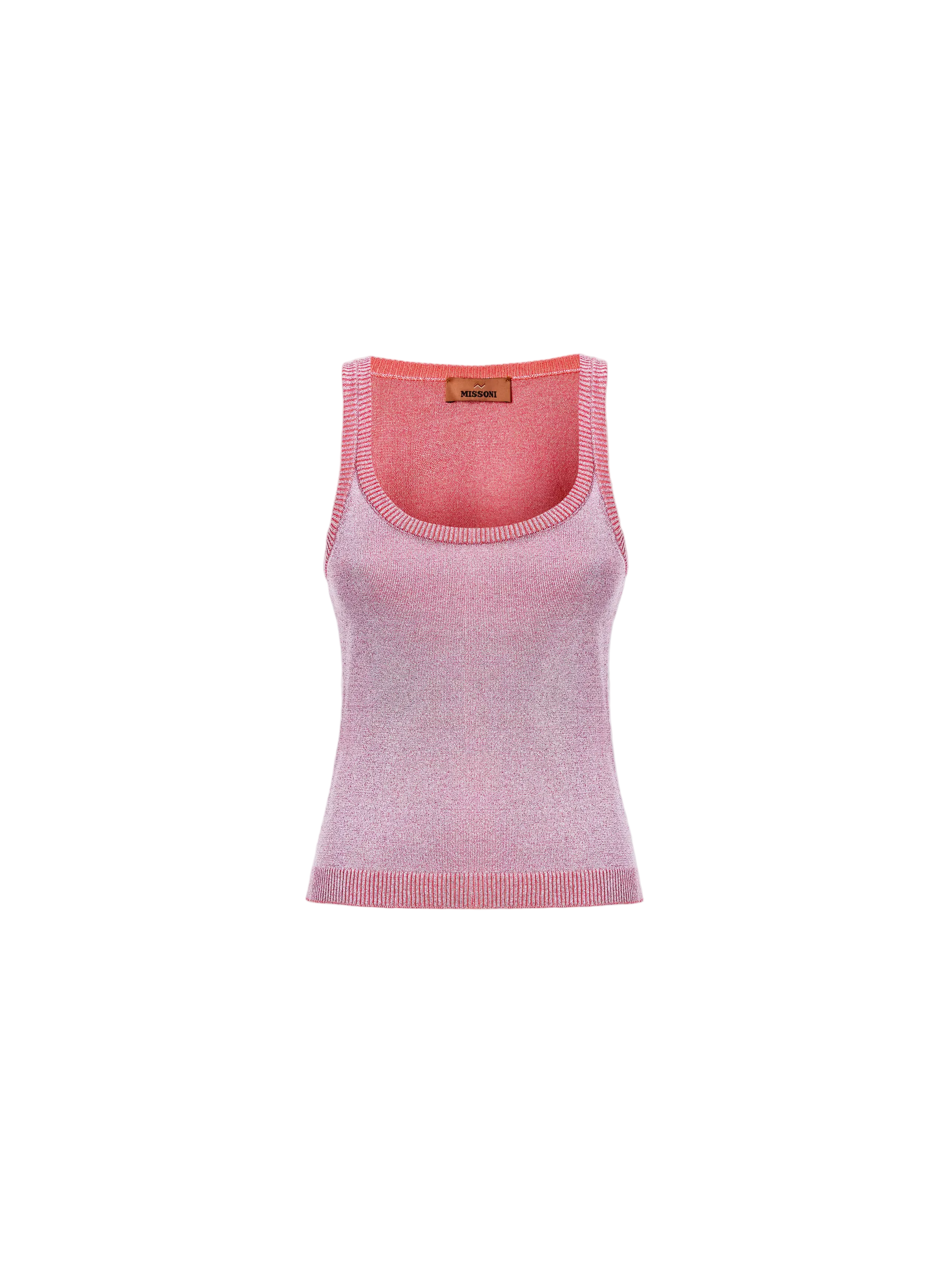 Pink knitted tank top on a light gray background