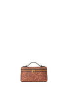 Brown and beige crossbody bag on a white background