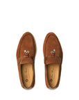 Pair of brown loafers on a white background