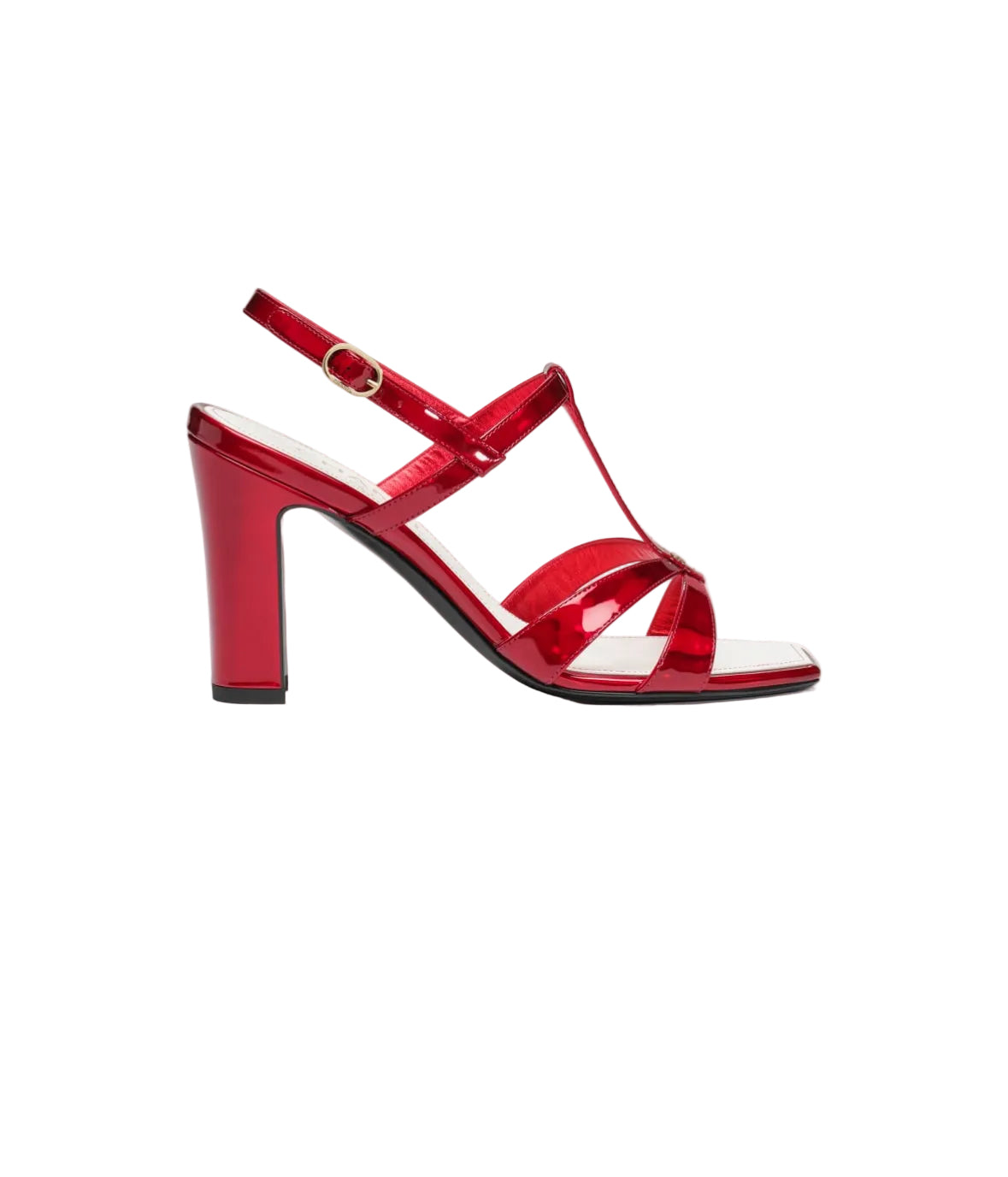 Red high-heeled sandal on a white background