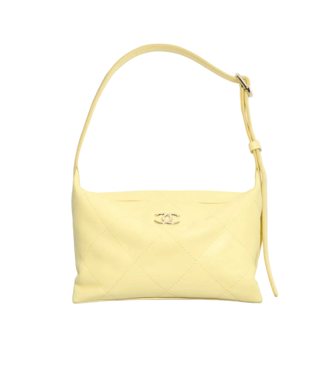 Yellow handbag with Chanel logo on a white background