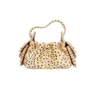 Small handbag with a cheetah print pattern on a white background